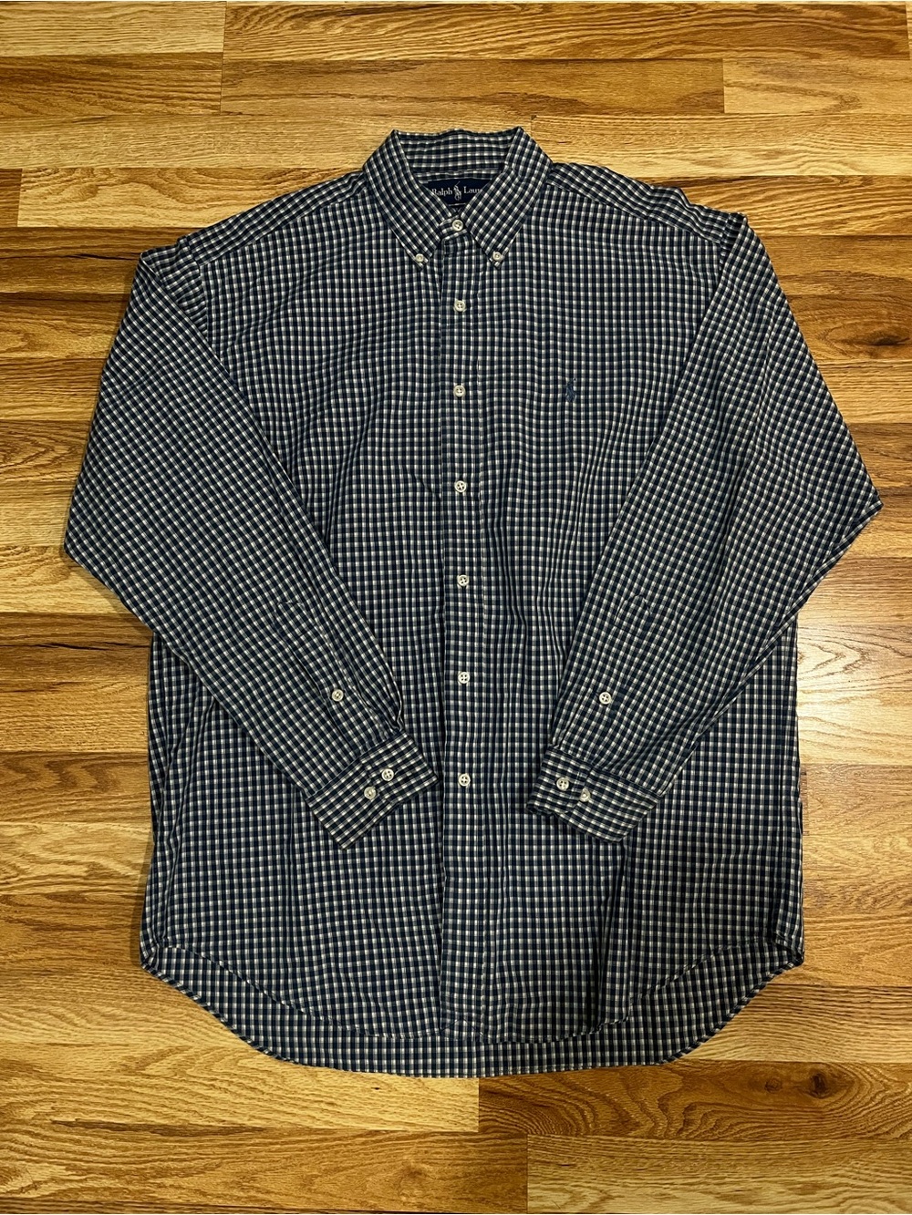 Vintage Ralph Lauren Blake Button Down Shirt Men’s Large Navy White Gingham